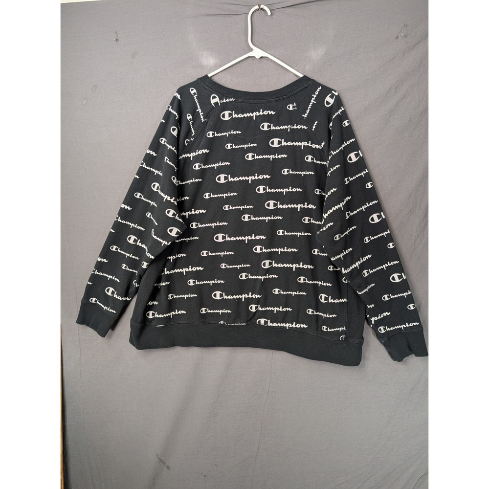 Champion Mens 3X Black All Over Print Script‎ Logo Sweatshirt QW925P 2KX